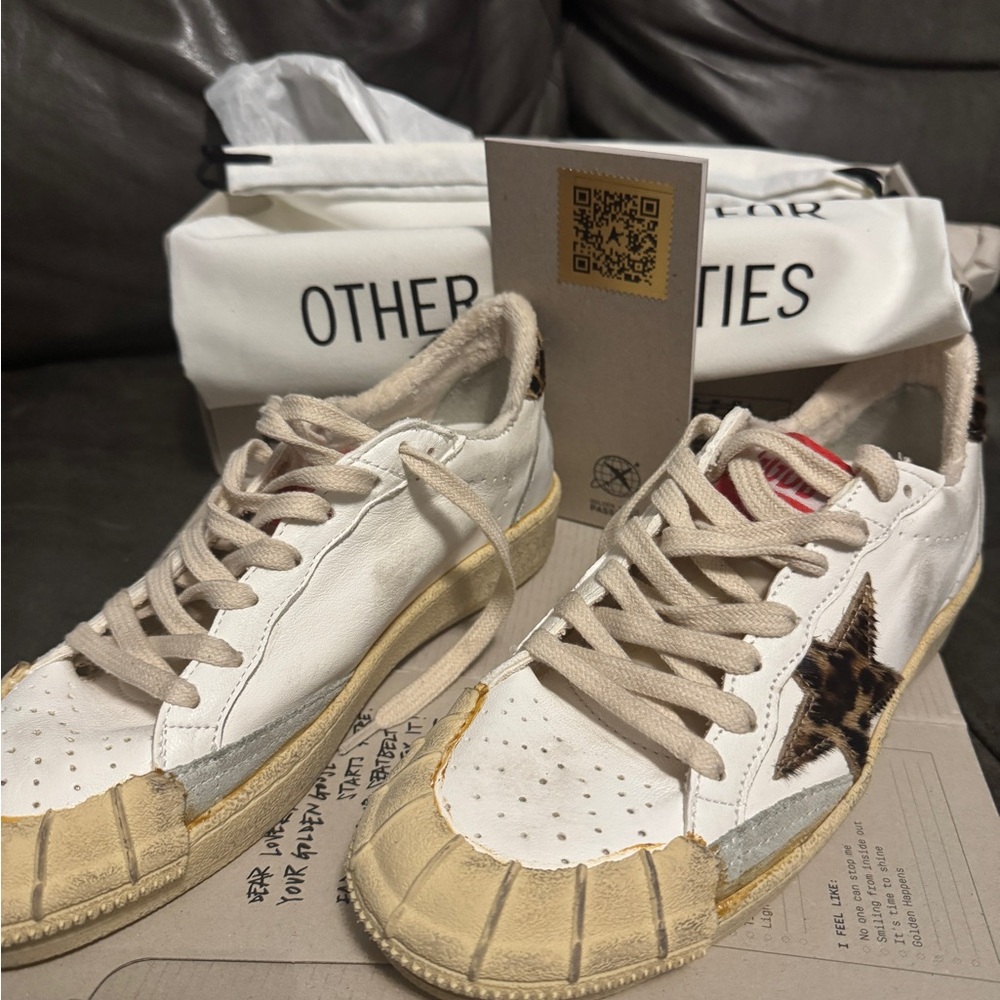 Golden Goose Ball star low sneakers rubber white Tan with Leopard Star